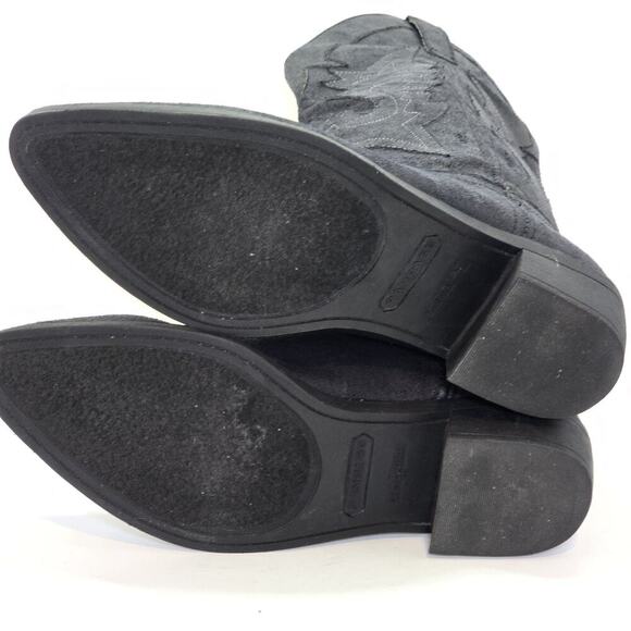 10M Black Western Cowboy Boots Fabric Faux Suede Embroidered - Picture 6 of 12